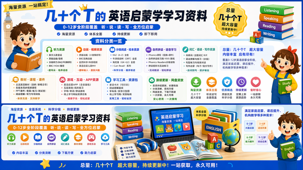 几十个T的英语启蒙学习资料打包下载